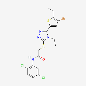 molecular formula C18H17BrCl2N4OS2 B6078392 2-{[5-(4-bromo-5-ethyl-2-thienyl)-4-ethyl-4H-1,2,4-triazol-3-yl]thio}-N-(2,5-dichlorophenyl)acetamide 