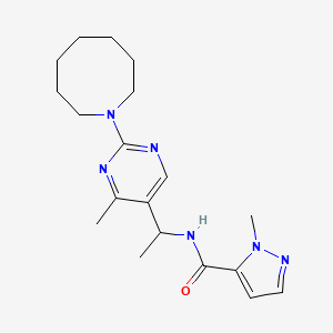 molecular formula C19H28N6O B6078509 N-{1-[2-(1-azocanyl)-4-methyl-5-pyrimidinyl]ethyl}-1-methyl-1H-pyrazole-5-carboxamide 