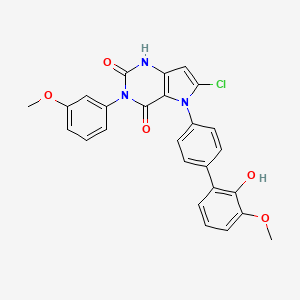 molecular formula C26H20ClN3O5 B607855 6-chloro-5-[4-(2-hydroxy-3-methoxyphenyl)phenyl]-3-(3-methoxyphenyl)-1H-pyrrolo[3,2-d]pyrimidine-2,4-dione CAS No. 1346607-05-3