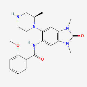 molecular formula C22H27N5O3 B607858 N-[1,3-二甲基-6-[(2r)-2-甲基哌嗪-1-基]-2-氧化亚尼lidene-苯并咪唑-5-基]-2-甲氧基-苯甲酰胺 CAS No. 1910124-24-1