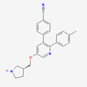 molecular formula C24H23N3O B607859 (R)-4-(5-(吡咯烷-3-基甲氧基)-2-(对甲苯基)吡啶-3-基)苯甲腈 CAS No. 2101305-84-2