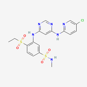 molecular formula C18H19ClN6O4S2 B607866 3-((6-((5-Chloropyridin-2-yl)amino)pyrimidin-4-yl)amino)-4-(ethylsulfonyl)-N-methylbenzenesulfonamide 