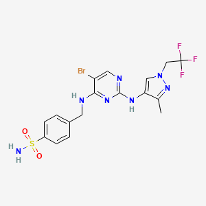 molecular formula C17H17BrF3N7O2S B607868 4-(((5-溴-2-((3-甲基-1-(2,2,2-三氟乙基)-1H-吡唑-4-基)氨基)嘧啶-4-基)氨基)甲基)苯磺酰胺 CAS No. 2361659-62-1