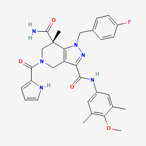 molecular formula C30H31FN6O4 B607869 (7S)-1-[(4-氟苯基)甲基]-3-N-(4-甲氧基-3,5-二甲苯基)-7-甲基-5-(1H-吡咯-2-羰基)-4,6-二氢吡唑并[4,3-c]吡啶-3,7-二甲酰胺 CAS No. 1816331-66-4
