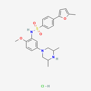 molecular formula C24H30ClN3O4S B607872 N-[5-(3,5-dimethylpiperazin-1-yl)-2-methoxyphenyl]-4-(5-methylfuran-2-yl)benzenesulfonamide;hydrochloride CAS No. 1012035-06-1