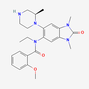 molecular formula C24H31N5O3 B607875 N-[1,3-Dimethyl-6-[(2r)-2-Methylpiperazin-1-Yl]-2-Oxidanylidene-Benzimidazol-5-Yl]-N-Ethyl-2-Methoxy-Benzamide CAS No. 1923851-49-3