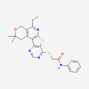 molecular formula C24H24N4O2S2 B6078949 2-[(5-ethyl-2,2-dimethyl-1,4-dihydro-2H-pyrano[4'',3'':4',5']pyrido[3',2':4,5]thieno[3,2-d]pyrimidin-8-yl)thio]-N-phenylacetamide 