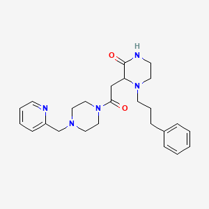 molecular formula C25H33N5O2 B6078995 3-{2-oxo-2-[4-(2-pyridinylmethyl)-1-piperazinyl]ethyl}-4-(3-phenylpropyl)-2-piperazinone 