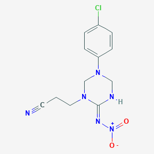 molecular formula C12H13ClN6O2 B6079030 3-[5-(4-chlorophenyl)-2-(nitroimino)-1,3,5-triazinan-1-yl]propanenitrile 