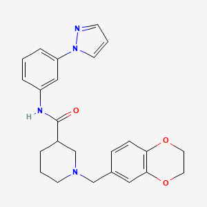 molecular formula C24H26N4O3 B6079046 1-(2,3-dihydro-1,4-benzodioxin-6-ylmethyl)-N-[3-(1H-pyrazol-1-yl)phenyl]-3-piperidinecarboxamide 