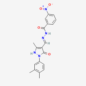 molecular formula C20H19N5O4 B6079075 N'-{[1-(3,4-dimethylphenyl)-3-methyl-5-oxo-1,5-dihydro-4H-pyrazol-4-ylidene]methyl}-3-nitrobenzohydrazide 