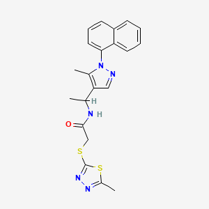 molecular formula C21H21N5OS2 B6079165 N-{1-[5-methyl-1-(1-naphthyl)-1H-pyrazol-4-yl]ethyl}-2-[(5-methyl-1,3,4-thiadiazol-2-yl)thio]acetamide 