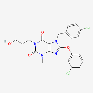 molecular formula C22H20Cl2N4O4 B607921 8-(3-Chloranylphenoxy)-7-[(4-chlorophenyl)methyl]-3-methyl-1-(3-oxidanylpropyl)purine-2,6-dione CAS No. 1628291-95-1
