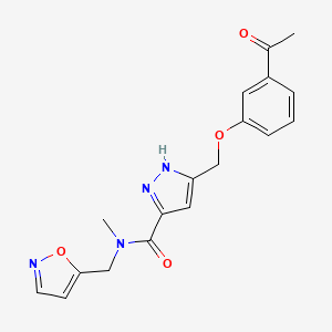 molecular formula C18H18N4O4 B6079238 5-[(3-acetylphenoxy)methyl]-N-(5-isoxazolylmethyl)-N-methyl-1H-pyrazole-3-carboxamide 