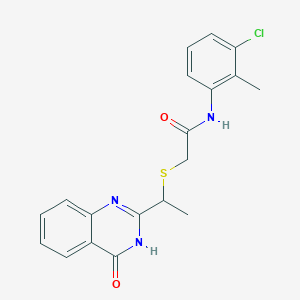 molecular formula C19H18ClN3O2S B6079245 N-(3-chloro-2-methylphenyl)-2-{[1-(4-oxo-3,4-dihydro-2-quinazolinyl)ethyl]thio}acetamide 