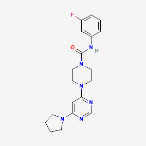 molecular formula C19H23FN6O B6079264 N-(3-fluorophenyl)-4-[6-(1-pyrrolidinyl)-4-pyrimidinyl]-1-piperazinecarboxamide 
