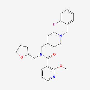 molecular formula C25H32FN3O3 B6079284 N-{[1-(2-fluorobenzyl)-4-piperidinyl]methyl}-2-methoxy-N-(tetrahydro-2-furanylmethyl)nicotinamide 