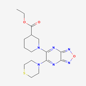 molecular formula C16H22N6O3S B6079387 ethyl 1-[6-(4-thiomorpholinyl)[1,2,5]oxadiazolo[3,4-b]pyrazin-5-yl]-3-piperidinecarboxylate 