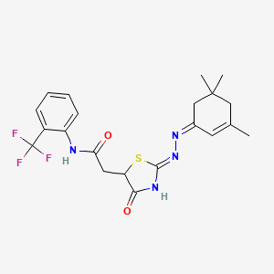 molecular formula C21H23F3N4O2S B6079392 2-{4-hydroxy-2-[(3,5,5-trimethyl-2-cyclohexen-1-ylidene)hydrazono]-2,5-dihydro-1,3-thiazol-5-yl}-N-[2-(trifluoromethyl)phenyl]acetamide 