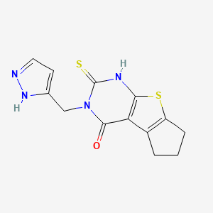 molecular formula C13H12N4OS2 B6079402 2-mercapto-3-(1H-pyrazol-3-ylmethyl)-3,5,6,7-tetrahydro-4H-cyclopenta[4,5]thieno[2,3-d]pyrimidin-4-one 