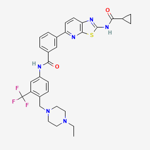 molecular formula C31H31F3N6O2S B607946 3-{2-[(环丙基羰基)氨基][1,3]噻唑并[5,4-b]吡啶-5-基}-N-{4-[(4-乙基哌嗪-1-基)甲基]-3-(三氟甲基)苯基}苯甲酰胺 CAS No. 1258391-13-7