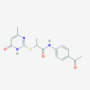 molecular formula C16H17N3O3S B6079552 N-(4-acetylphenyl)-2-[(4-methyl-6-oxo-1,6-dihydro-2-pyrimidinyl)thio]propanamide 