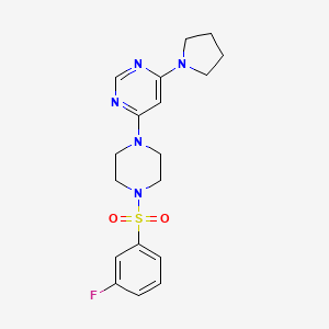 molecular formula C18H22FN5O2S B6079565 4-{4-[(3-fluorophenyl)sulfonyl]-1-piperazinyl}-6-(1-pyrrolidinyl)pyrimidine 