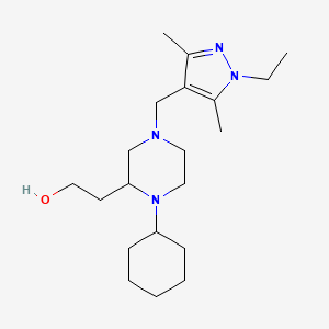 molecular formula C20H36N4O B6079593 2-{1-cyclohexyl-4-[(1-ethyl-3,5-dimethyl-1H-pyrazol-4-yl)methyl]-2-piperazinyl}ethanol 
