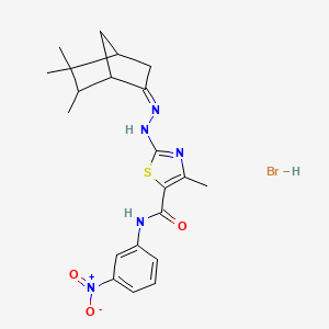 4-methyl-N-(3-nitrophenyl)-2-[2-(5,5,6-trimethylbicyclo[2.2.1]hept-2-ylidene)hydrazino]-1,3-thiazole-5-carboxamide hydrobromide