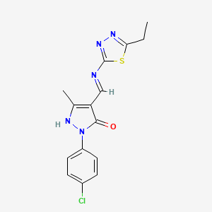 molecular formula C15H14ClN5OS B6079738 2-(4-chlorophenyl)-4-{[(5-ethyl-1,3,4-thiadiazol-2-yl)amino]methylene}-5-methyl-2,4-dihydro-3H-pyrazol-3-one 