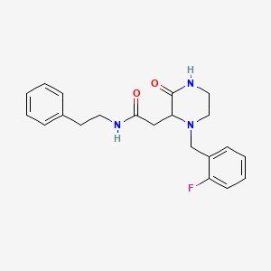 molecular formula C21H24FN3O2 B6079752 2-[1-(2-fluorobenzyl)-3-oxo-2-piperazinyl]-N-(2-phenylethyl)acetamide 