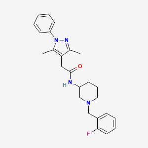molecular formula C25H29FN4O B6079764 2-(3,5-dimethyl-1-phenyl-1H-pyrazol-4-yl)-N-[1-(2-fluorobenzyl)-3-piperidinyl]acetamide 