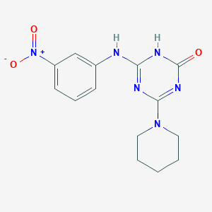 molecular formula C14H16N6O3 B6080005 4-[(3-nitrophenyl)amino]-6-(1-piperidinyl)-1,3,5-triazin-2-ol 