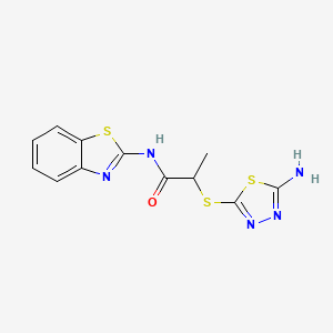 molecular formula C12H11N5OS3 B6080027 2-[(5-amino-1,3,4-thiadiazol-2-yl)thio]-N-1,3-benzothiazol-2-ylpropanamide 