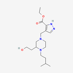 molecular formula C18H32N4O3 B6080090 ethyl 4-{[3-(2-hydroxyethyl)-4-(3-methylbutyl)-1-piperazinyl]methyl}-1H-pyrazole-3-carboxylate 