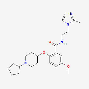 molecular formula C24H34N4O3 B6080173 2-[(1-cyclopentyl-4-piperidinyl)oxy]-5-methoxy-N-[2-(2-methyl-1H-imidazol-1-yl)ethyl]benzamide 