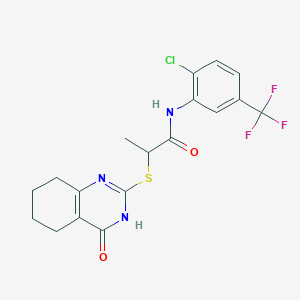 molecular formula C18H17ClF3N3O2S B6080390 N-[2-chloro-5-(trifluoromethyl)phenyl]-2-[(4-oxo-3,4,5,6,7,8-hexahydro-2-quinazolinyl)thio]propanamide 