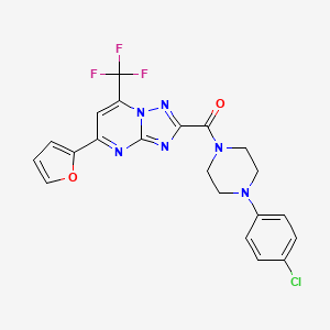 molecular formula C21H16ClF3N6O2 B6080398 2-{[4-(4-chlorophenyl)-1-piperazinyl]carbonyl}-5-(2-furyl)-7-(trifluoromethyl)[1,2,4]triazolo[1,5-a]pyrimidine 