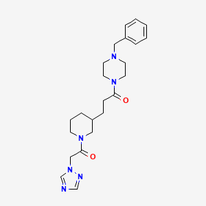 molecular formula C23H32N6O2 B6080438 1-benzyl-4-{3-[1-(1H-1,2,4-triazol-1-ylacetyl)-3-piperidinyl]propanoyl}piperazine 