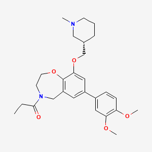 molecular formula C27H36N2O5 B608045 1-[7-(3,4-二甲氧基苯基)-9-[[(3S)-1-甲基哌啶-3-基]甲氧基]-2,3,4,5-四氢-1,4-苯并恶杂环-4-基]丙-1-酮 CAS No. 1640282-31-0