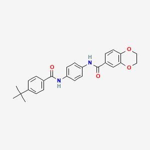 molecular formula C26H26N2O4 B6080553 N-{4-[(4-tert-butylbenzoyl)amino]phenyl}-2,3-dihydro-1,4-benzodioxine-6-carboxamide 