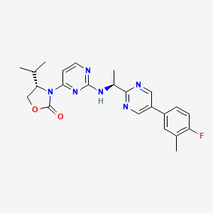 molecular formula C23H25FN6O2 B608057 (S)-3-(2-(((S)-1-(5-(4-Fluoro-3-methylphenyl)pyrimidin-2-YL)ethyl)amino)pyrimidin-4-YL)-4-isopropyloxazolidin-2-one CAS No. 1429179-07-6