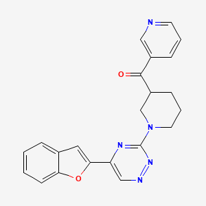 molecular formula C22H19N5O2 B6080617 {1-[5-(1-benzofuran-2-yl)-1,2,4-triazin-3-yl]-3-piperidinyl}(3-pyridinyl)methanone 