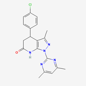 molecular formula C19H18ClN5O B6080623 4-(4-chlorophenyl)-1-(4,6-dimethyl-2-pyrimidinyl)-3-methyl-1,4,5,7-tetrahydro-6H-pyrazolo[3,4-b]pyridin-6-one 