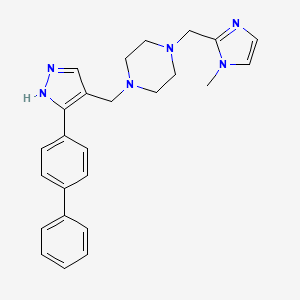 molecular formula C25H28N6 B6080765 1-{[3-(4-biphenylyl)-1H-pyrazol-4-yl]methyl}-4-[(1-methyl-1H-imidazol-2-yl)methyl]piperazine 