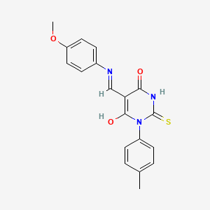 molecular formula C19H17N3O3S B6080864 5-{[(4-methoxyphenyl)amino]methylene}-1-(4-methylphenyl)-2-thioxodihydro-4,6(1H,5H)-pyrimidinedione 