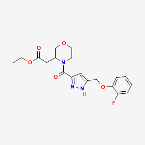 molecular formula C19H22FN3O5 B6081059 ethyl [4-({5-[(2-fluorophenoxy)methyl]-1H-pyrazol-3-yl}carbonyl)-3-morpholinyl]acetate 