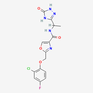 molecular formula C15H13ClFN5O4 B6081071 2-[(2-chloro-4-fluorophenoxy)methyl]-N-[1-(5-oxo-4,5-dihydro-1H-1,2,4-triazol-3-yl)ethyl]-1,3-oxazole-4-carboxamide 
