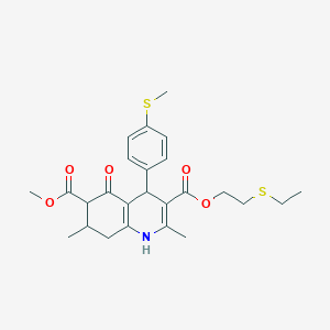 molecular formula C25H31NO5S2 B6081084 3-[2-(ethylthio)ethyl] 6-methyl 2,7-dimethyl-4-[4-(methylthio)phenyl]-5-oxo-1,4,5,6,7,8-hexahydro-3,6-quinolinedicarboxylate 