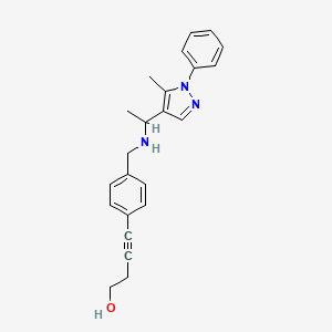 molecular formula C23H25N3O B6081175 4-[4-({[1-(5-methyl-1-phenyl-1H-pyrazol-4-yl)ethyl]amino}methyl)phenyl]-3-butyn-1-ol 